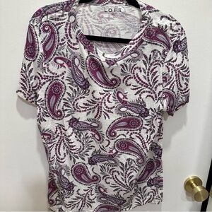 LOFT Short Sleeve Paisley Top - Purple and White